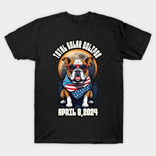 Total Solar Eclipse 2024 Funny Bulldog American T-Shirt